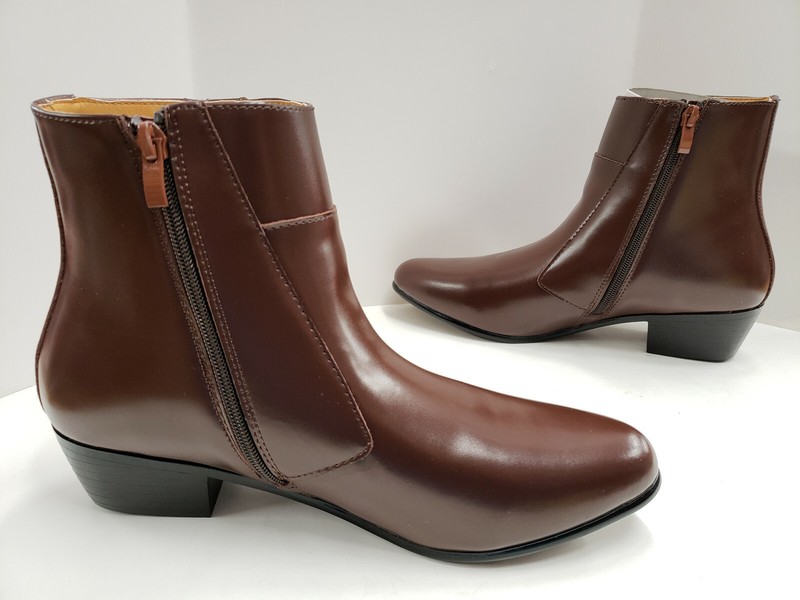 Mens D'Italo 6832 Leather Side Zip Cuban Heel Dress / Casual Boots Light Brown gallery