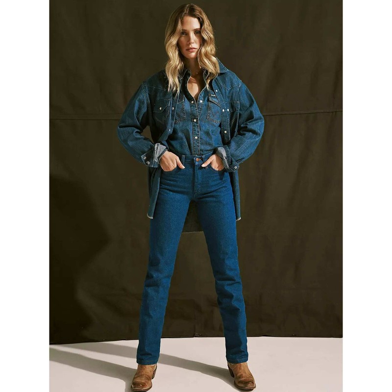 Wrangler Women Cowboy Cut Slim Fit Jeans 5×34 Prewashed Indigo Dark Wash Western