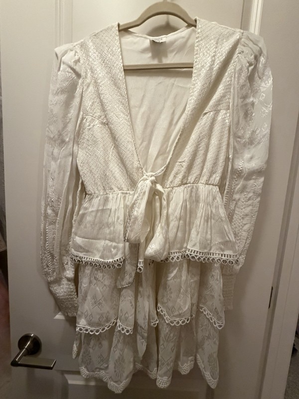 Hemant & Nandita White V Neck Long Sleeve White Lace Mini Dress Womens S