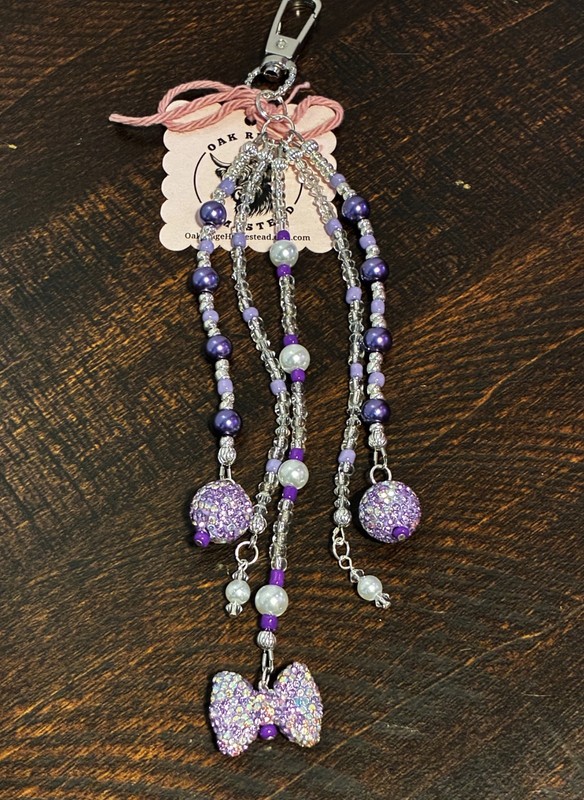 Purse Charm Key Chain Purple Bow and Crystal Bag Charm