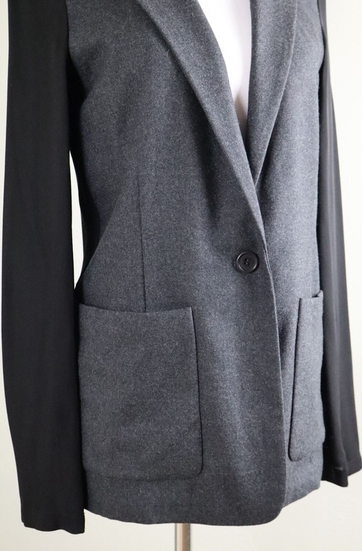 THEORY $395 Shatrice Mixed Materials Wool Silk Sheer Back Jacket Top Size 00 gallery
