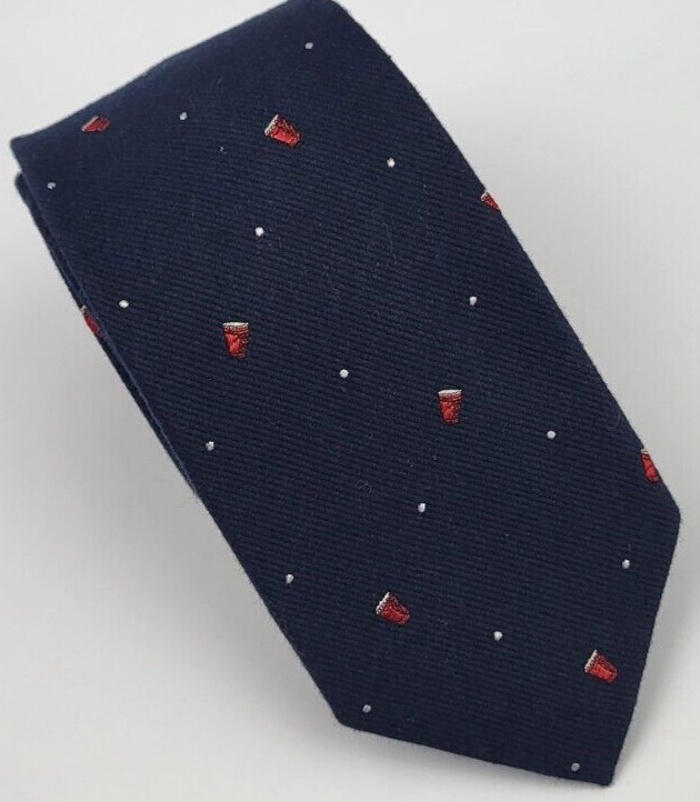 1901 Silk Tie Dark Blue Red Silver Geometric Necktie Skinny 56 x 2.5/8