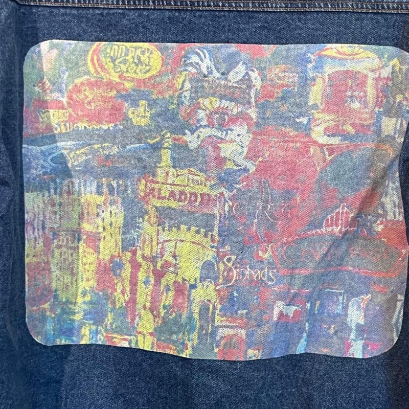 Aladdin Vintage Las Vegas Casino Denim Jacket Graphic Print Mens Size Large gallery