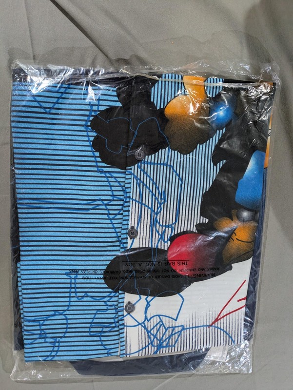 Vintage Boom X Shirt Men LG All Over Print Graphic Cartoon Button Front Blue NWT gallery