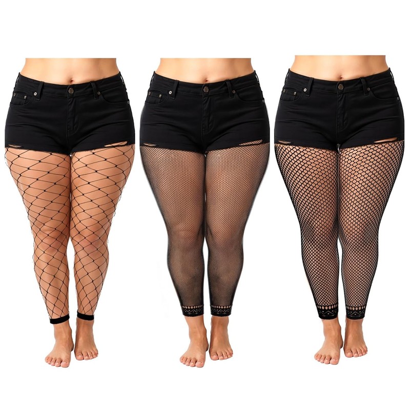 Women’s Plus Size Fishnet Stockings High Waist Stretchy Footed Tights for Women