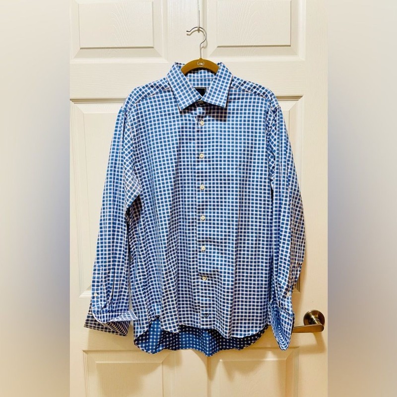 David Donahue Men’s Oxford Gingham Check Dress Shirt 16.5 100% Cotton