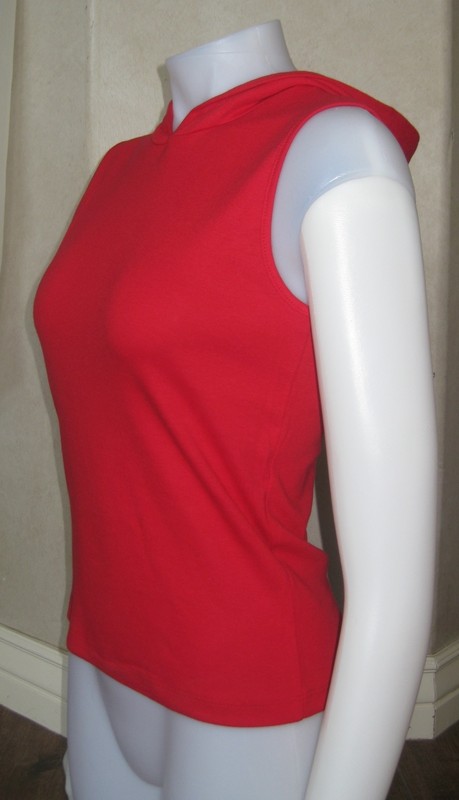 REEBOK SLEEVELESS HOODED T SHIRT RED WOMENS LADIES 100% COMBED COTTON NEW L TOP