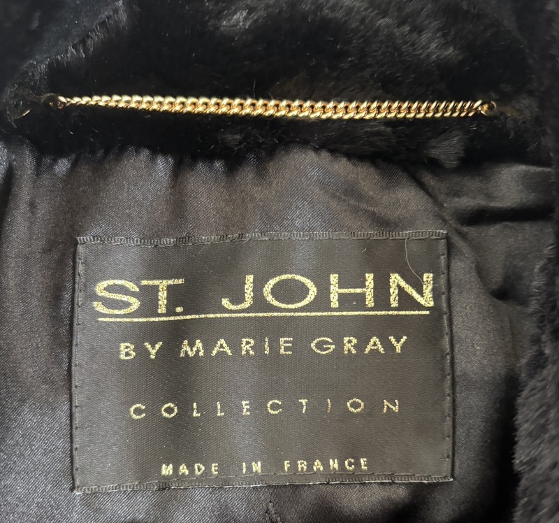 St. John Collection by Marie Gray Black Faux Fur Coat Made in France Size Medium gallery
