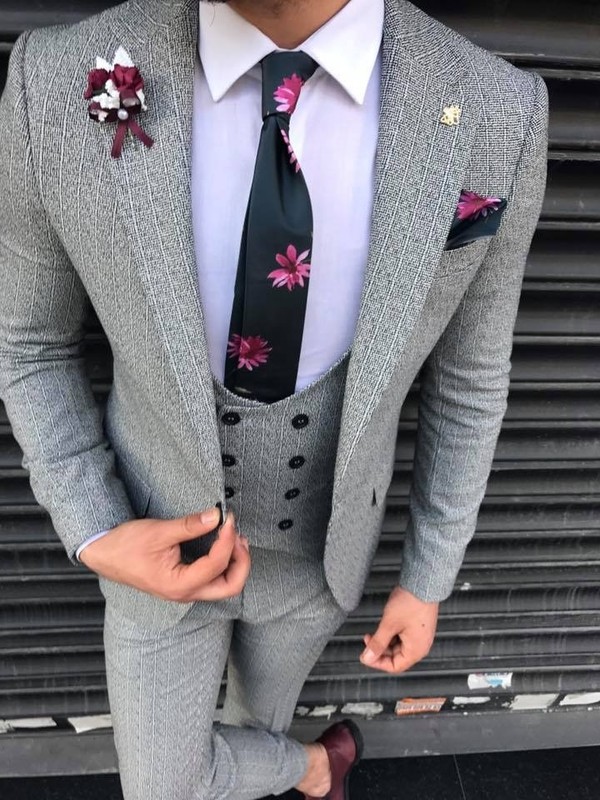 DESIGNER BUSINESS GREY PINSTRIPE MEN'S SUIT SPORT COAT TROUSERS WAISTCOAT FITTED gallery