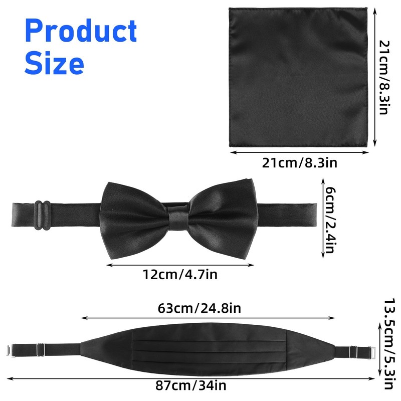 Men's Cummerbund Bow Tie Set Adjustable Solid Color Conventional, Black gallery