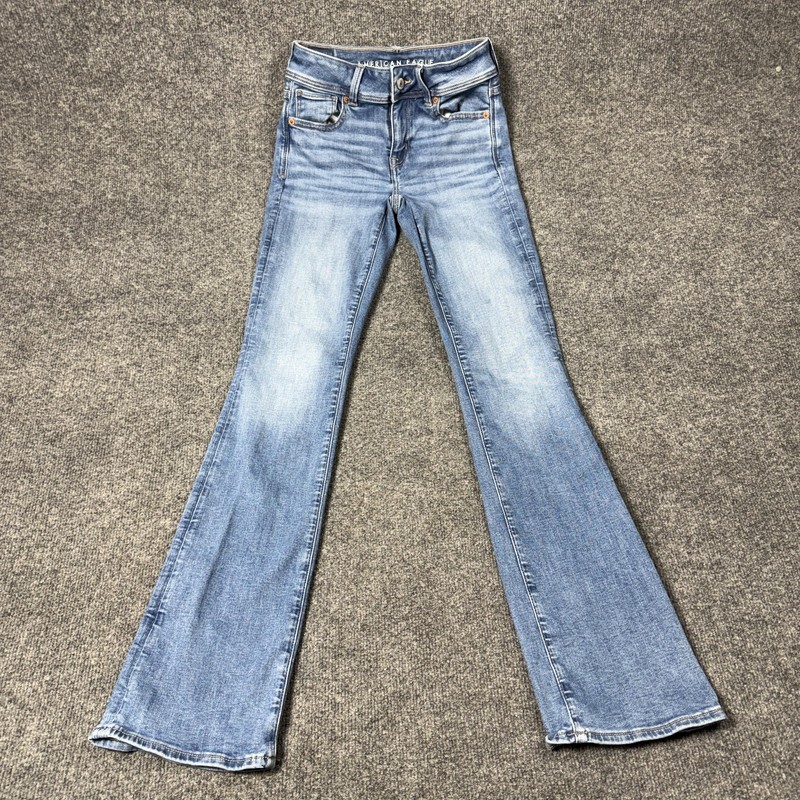 American Eagle Kick Boot Jeans Womens 00 Regular Light Wash Next Level Stretch