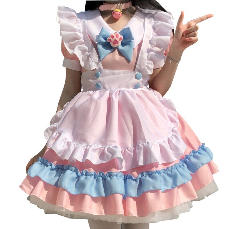 Lady Maid Dress Gothic Ruffle Pleated Puff Sleeve Waitress Cosplay Cute Lolita gallery