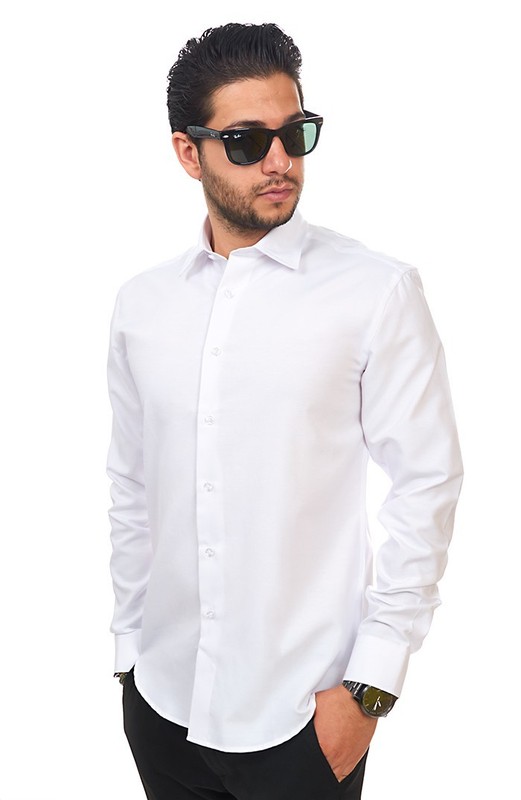 Tailored / Slim Fit Mens White Dress Shirt Wrinkle-Free Spread Collar AZAR MAN gallery