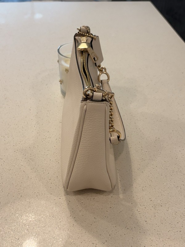 Coach Small Ivory Pebbled Shoulder Bag Gold Chain Strap Zip Top Detachable gallery