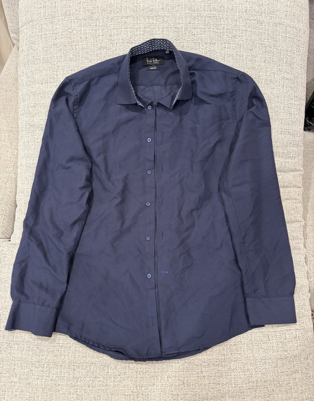 Nicole Miller New York Slim Fit Solid Blue Dress Shirt 15-15.5 34/35