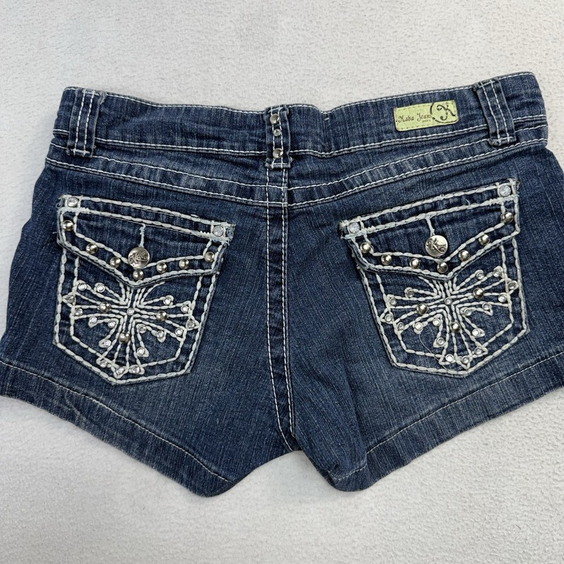 Kaba Denim Blue Jeans Shorts Women’s 7 Embroidered Rhinestone Pockets Y2K