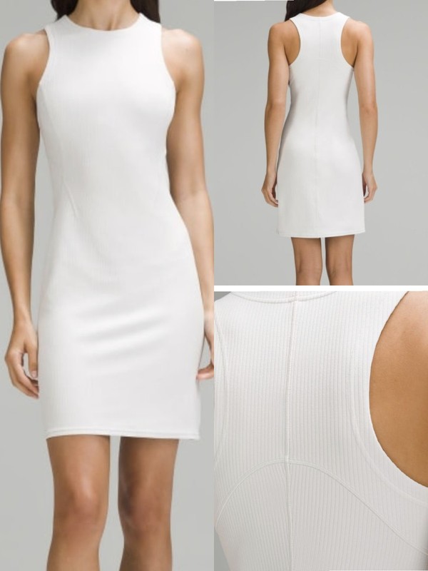 Lululemon Ribbed Softstreme SlimFit Tank Dress Light Ivory Sleeveless sz0 NWOT