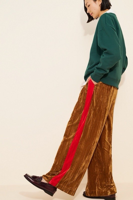 FARM RIO Side Stripe Ribbed Velvet Pant Anthropologie Wide Leg Corduroy Trousers