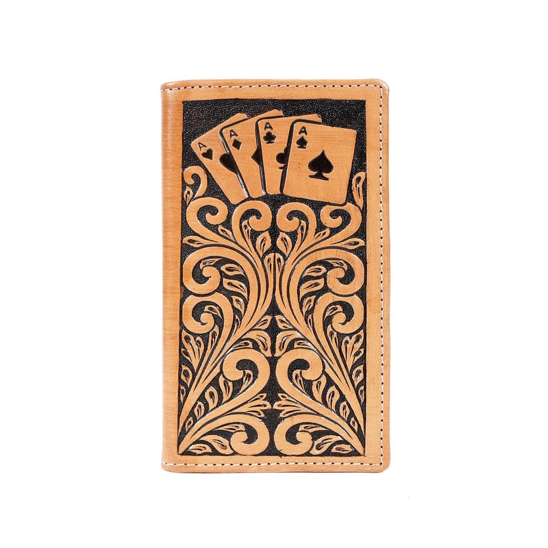 Challenger Men’s Rodeo Wallet Long Western Hand-Tooled Leather Poker Aces