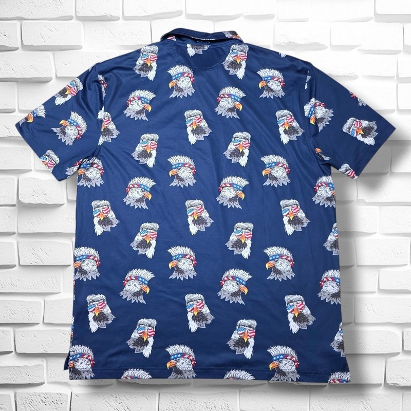 Chubbies Performance Golf Polo Mens Large Navy The Bird Eye Blind Eagles USA EUC gallery