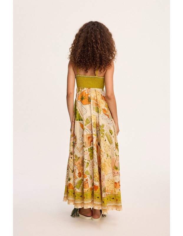Alemais Linen Mustard Yellow Spaghetti Strap Floral Dress gallery