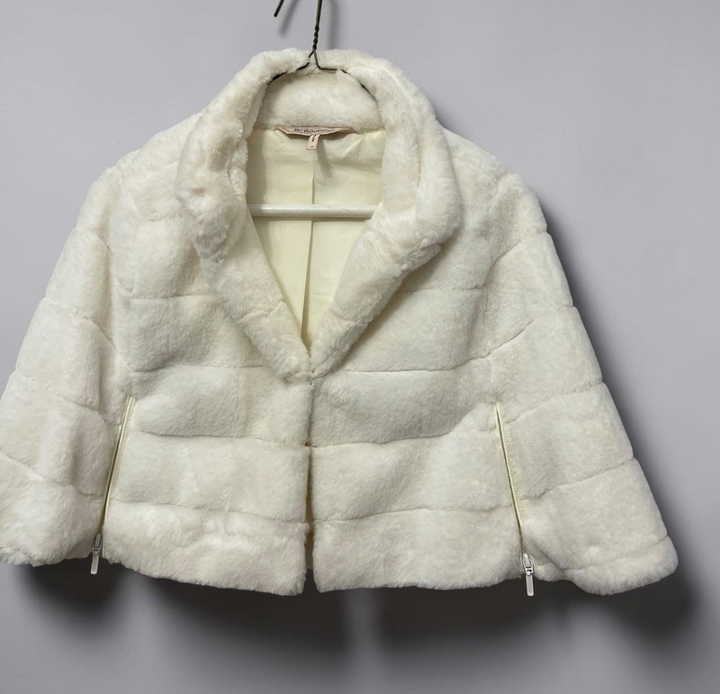 BCBGeneration White Cropped Jacket Faux Fur Collar Zip Lined Women’s XS