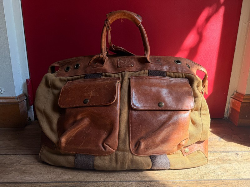 Will Leather Goods Canvas Leather Messenger Briefcase Laptop Bag Brown USA