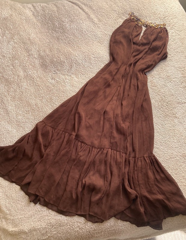 chocolate brown floaty chiffon style Zara summer Maxi dress, XS fits sizes 6-14