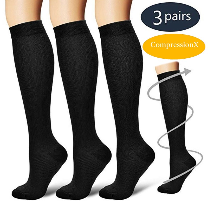 (3 Pairs) S-4XL Compression X Socks Knee High 20-30mmHg Graduated Mens Womens gallery