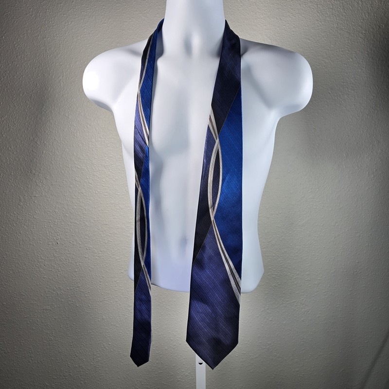 Giorgio Bissoni Tie Mens Blue Silk Geometric Pattern Modern Dress Necktie Formal gallery