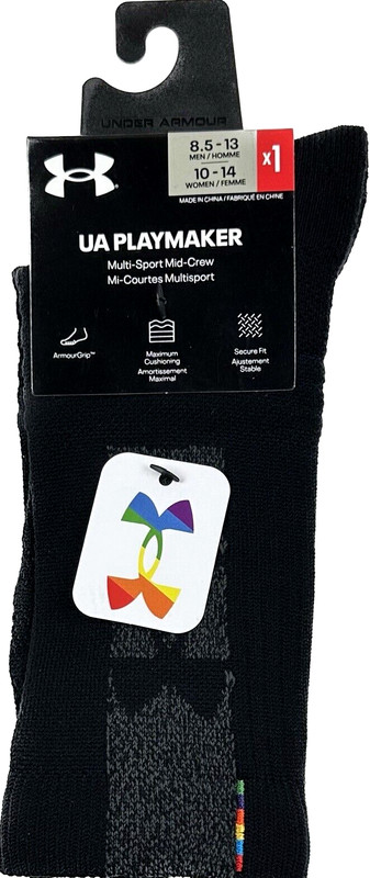 Under Armour Adult Black Mid Crew Polyester Cushion UA Playmaker Socks Sz 8.5-13
