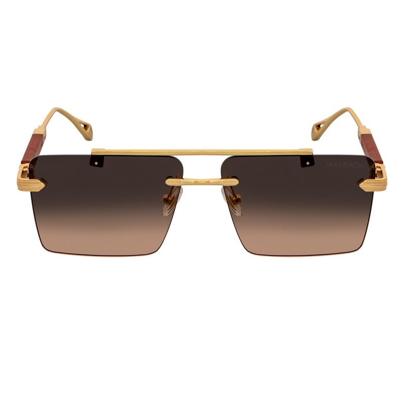Maybach Rimless Square Metal Aviator Sunglasses Gold Frame Amber Fade Lens MH10 gallery