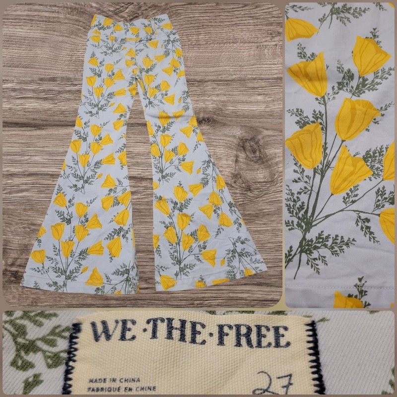 We the Free Size 27×32 Womens Flared Venice Beach Yellow Floral Jeans Multicolor