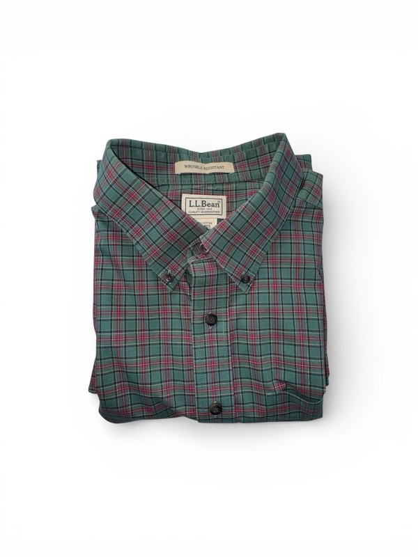 L.L. Bean Green/Red Plaid Button Up Long Sleeves Shirt Mens XL Regular