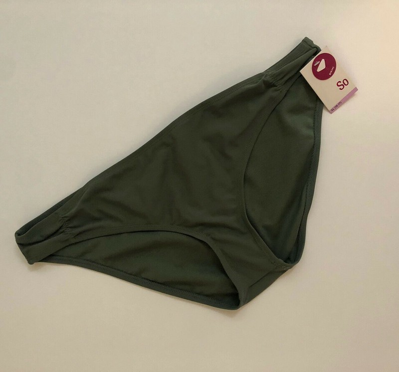 NWT SO SWIMSUIT shirred-seam bikini bottom olive/willow green (XL) 15-17