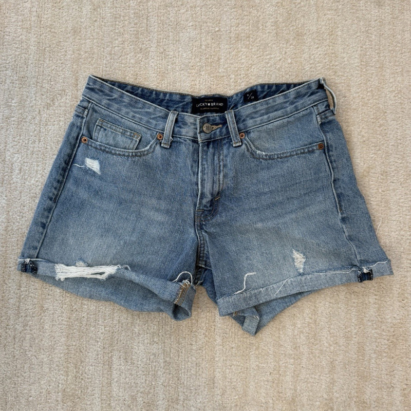 Lucky Brand Boyfriend Denim Shorts Blue Cuffed 5-Pocket Mid Rise 6/28 3in