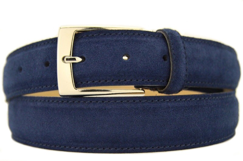 Italian suede belt men’s women’s belt suede belt blue 3.5 cm wide