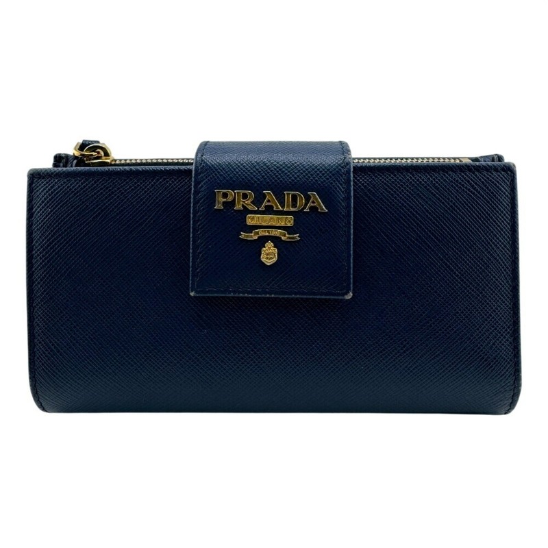 PRADA 1ML005 Flap Saffiano Bifold Wallet, Blue, Women’s GZl1f7vs