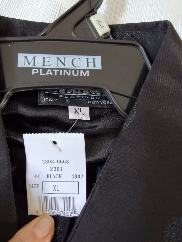 Mench Platinum Men's Black Dotted Satin Long Sleeve Button Up Shirt Size XL ST45 gallery
