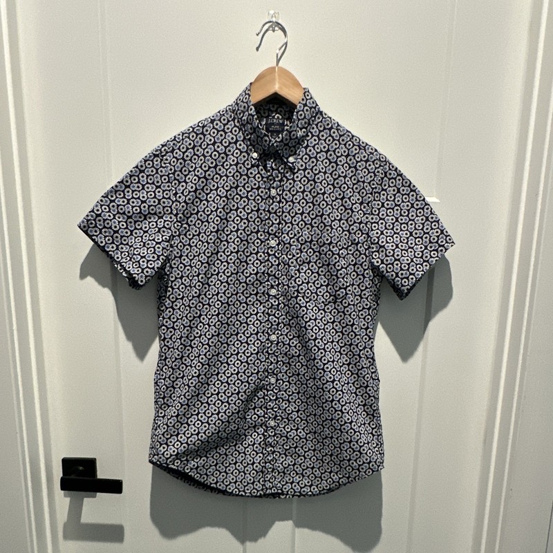 J.CREW Classic Flex Washed Men’s S Blue/White Floral Cotton Stretch Button-Up