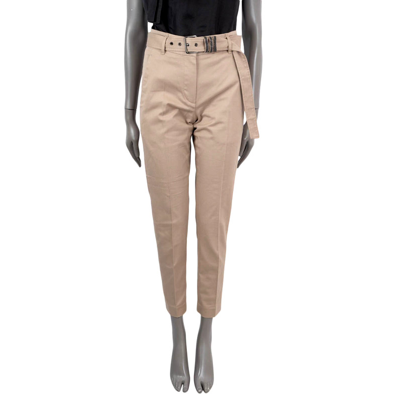 68936 auth BRUNELLO CUCINELLI taupe cotton MONILI BELTED TWILL Pants 38 XS