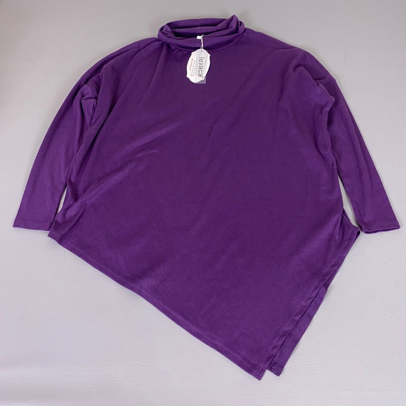 Levaca Tunic Top Women’s Medium Purple Asymmetrical Hem Mock Neck NEW NWT