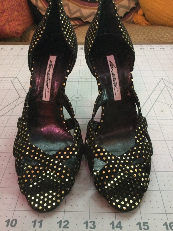 Women’s Brian Atwood Black Gold Polka Dot Wedge Heels Size 8.5