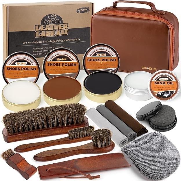 Shoe Shine Kit – 15-in-1 Leather Shoe Polish & Care Set with 4 Horsehair Brus gallery