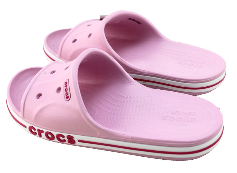 New CROCS Women's 10 Bayaband Pink with Raised Crocs Logo Unisex Slide Sandals gallery
