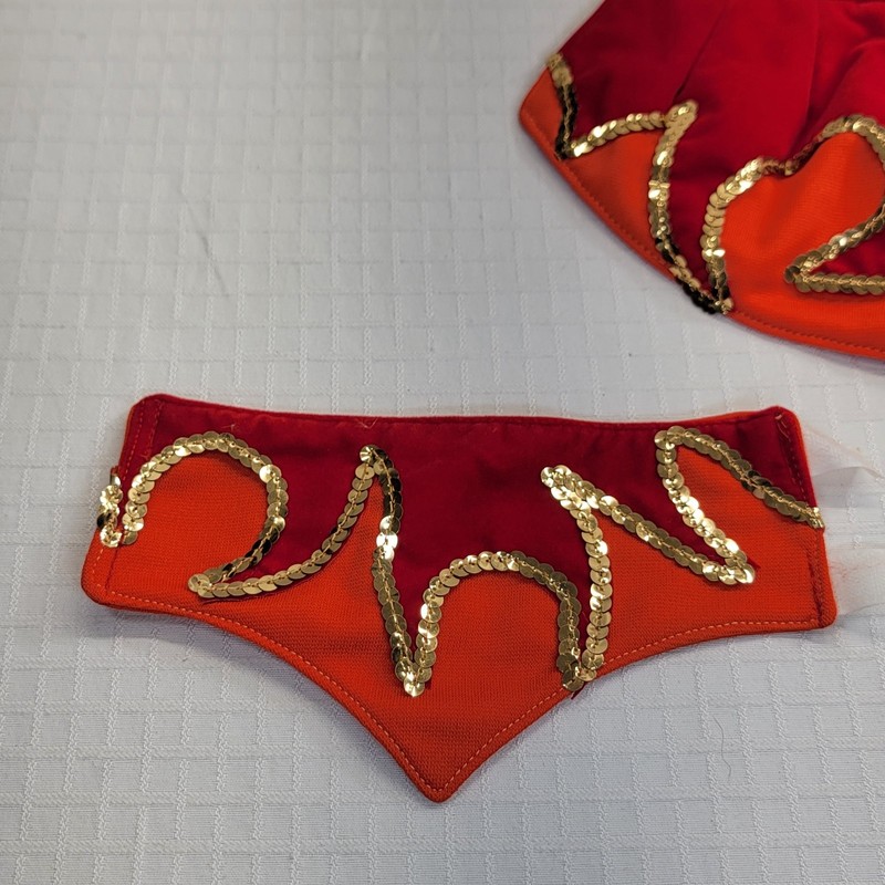 Handmand Red Orange Costume Accessory Set with Gold Sequins, Bottoms/2 Cuffs gallery
