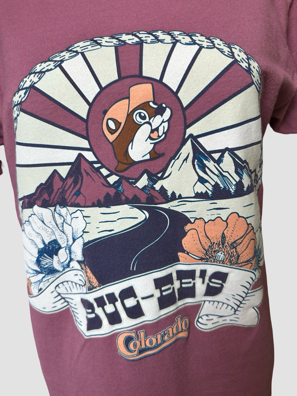 Buc-ees Colorado T-Shirt Mauve Pink Floral Beaver Logo Womens S Cotton