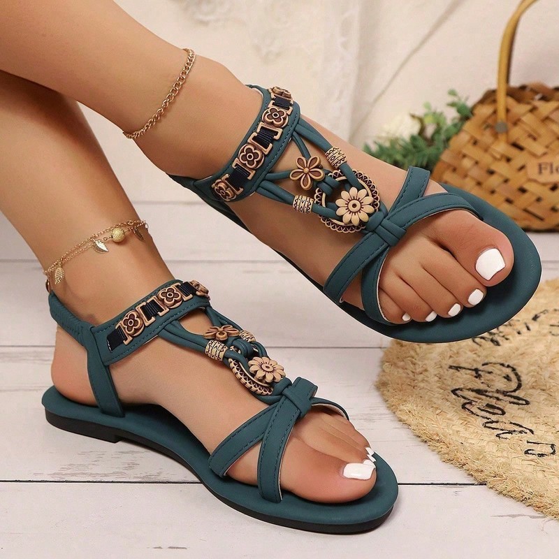 Flat Sandals for Women Boho Dressy Ladies Sandal Non Slip on Elastic Ankle Strap gallery