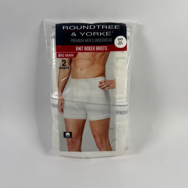 Roundtree & Yorke Mens Big Man Knit Boxer Briefs 2 Pack White Size 50