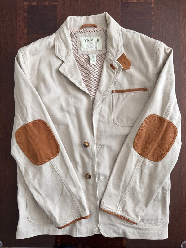 ORVIS Sporting Traditions Hunting Jacket Men 40L Cotton Leather Elbow Patch